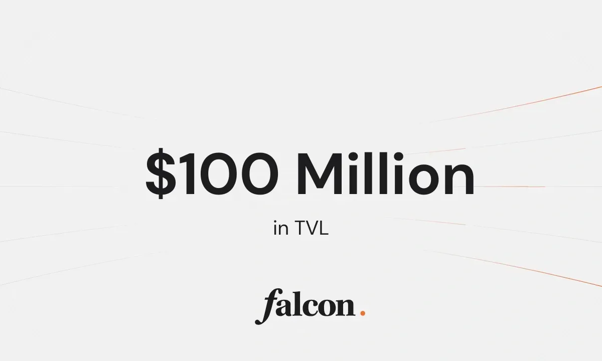 PR Banner for Falcon’s $100M TVL Milestone Announcement