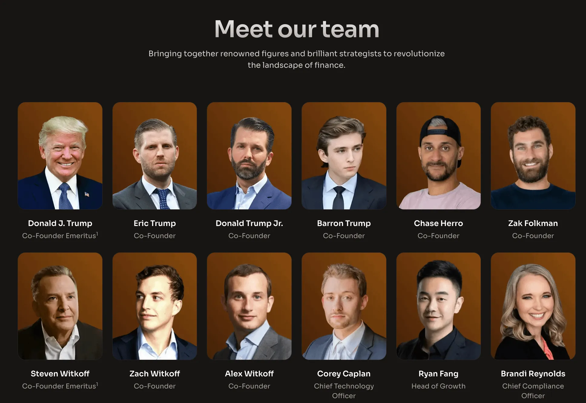 The World Liberty Financial founding team. Source: worldlibertyfinancial.com