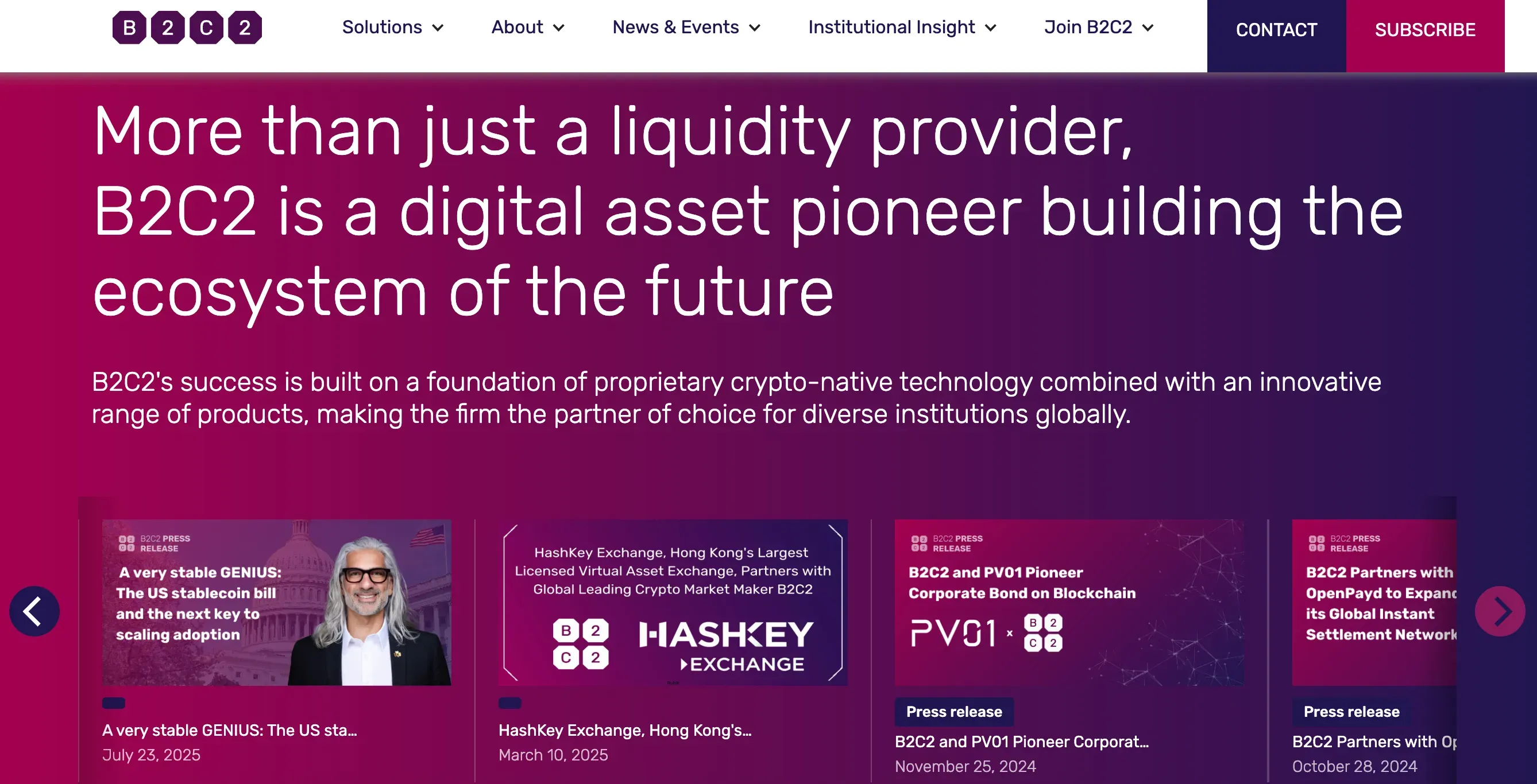 B2C2 website homepage. Source: B2C2