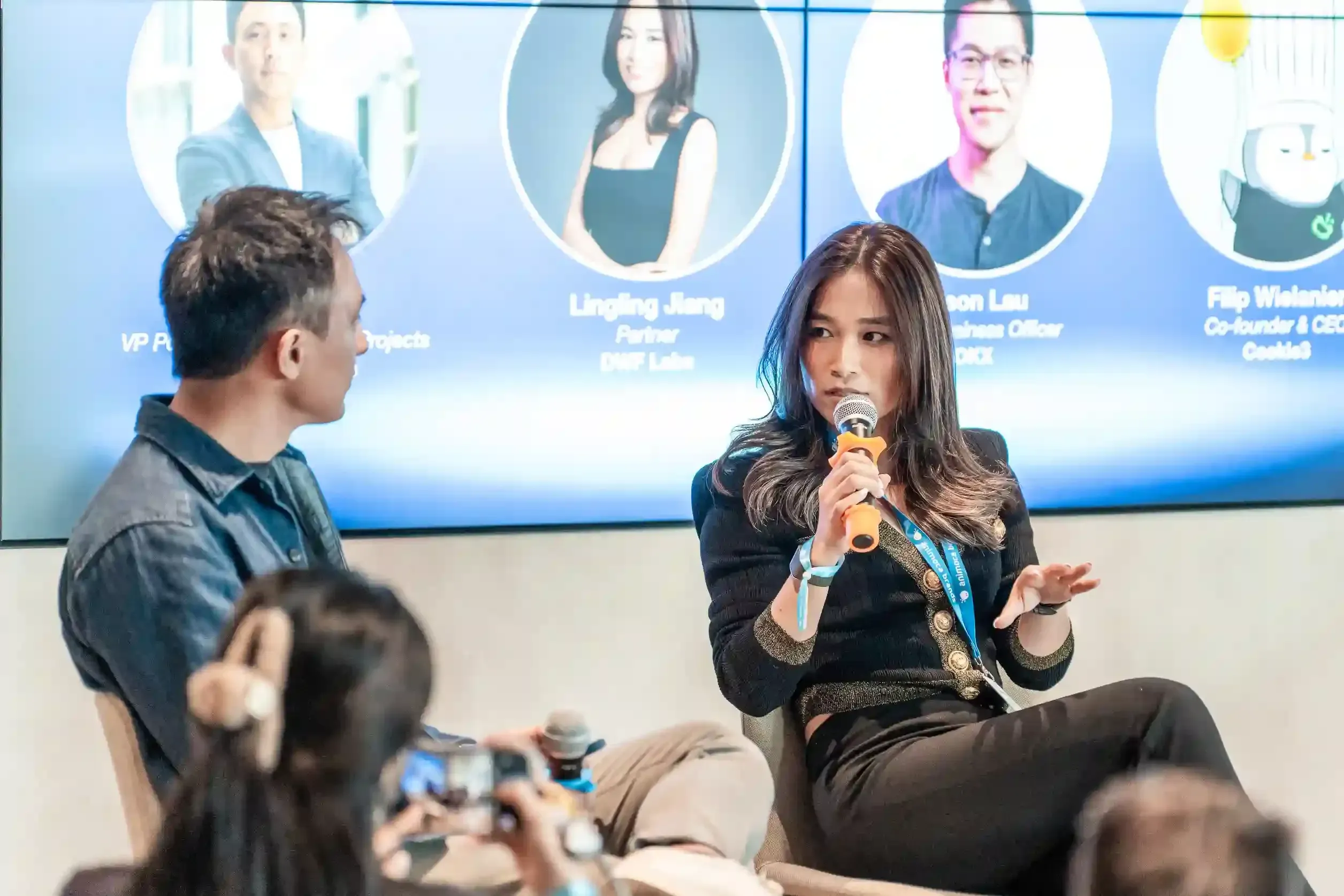 Lingling Jiang, Partner of DWF Labs, during a panel discussion at Animoca Brands’ Portfolio Day at Consensus 2025 Hong Kong