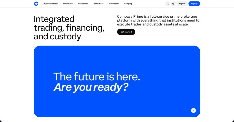 Coinbase Prime: The crypto OTC desk's homepage screenshot