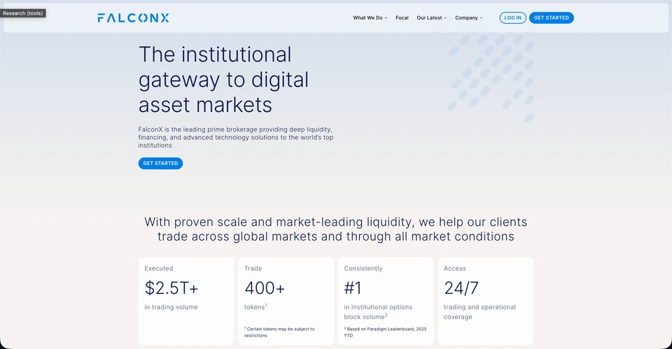 FalconX: The crypto OTC desk's homepage screenshot