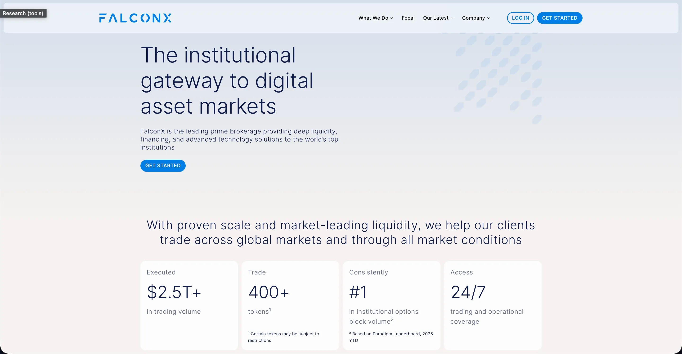 FalconX: The crypto OTC desk's homepage screenshot