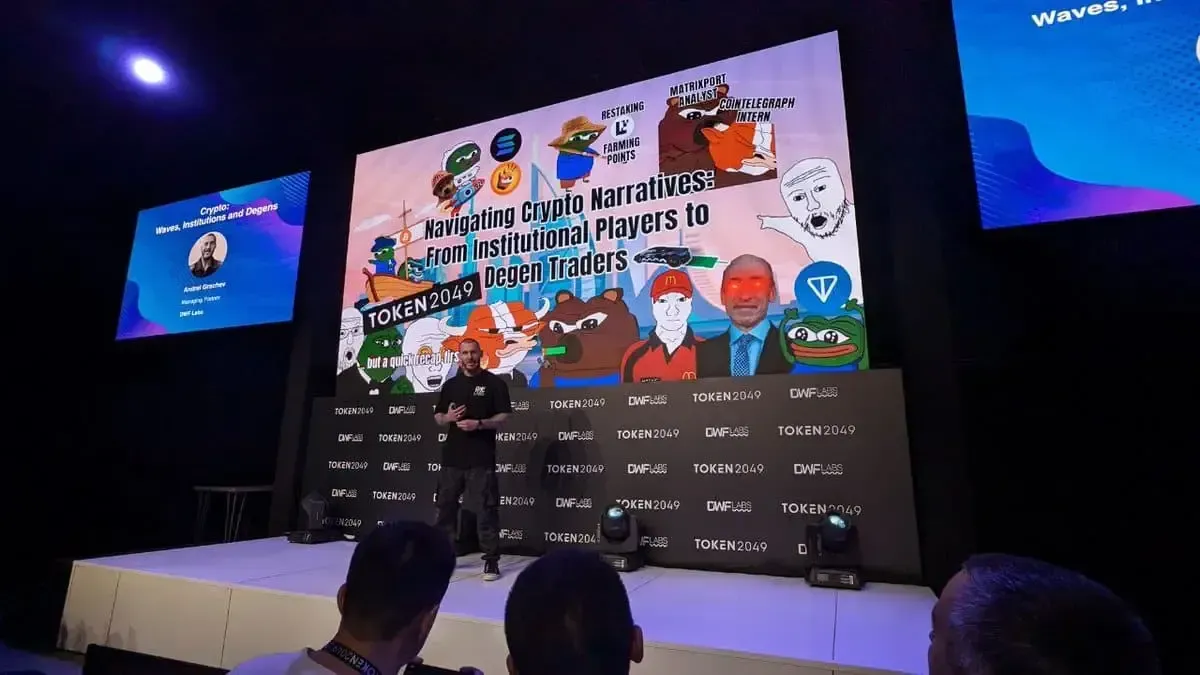 DWF Labs’s Managing Partner Andrei Grachev on the stage of the TOKEN2049 crypto conference in Dubai in April 2024